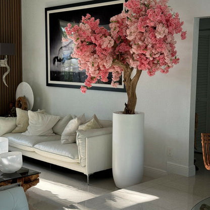 Matte white Saint-Tropez vase with personalized pink cherry blossom