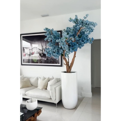 Saint-Tropez matt white vase with blue cherry blossoms